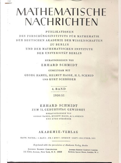 Titelblatt von Band 4 der Mathematikschen Nachrichten